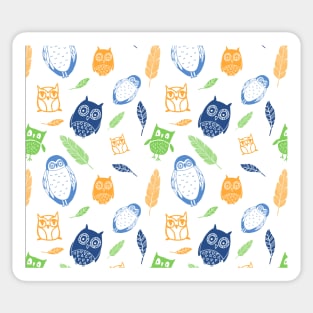 Orange Lime Blue White Owl Pattern Sticker